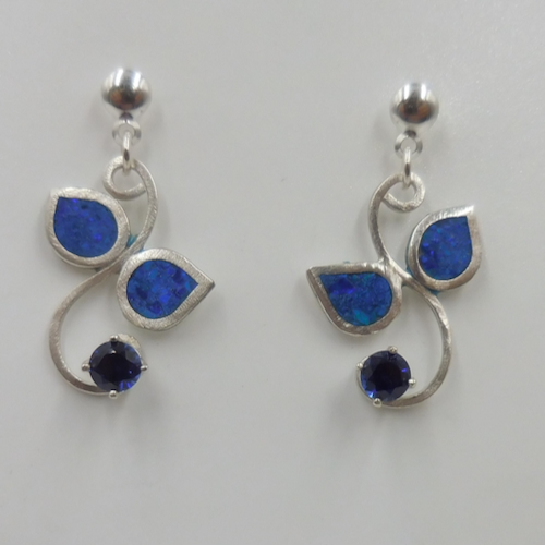 Click to view detail for DKC-2074 Earrings, Blue Opal Inlay, Lab Created Sapphire $96